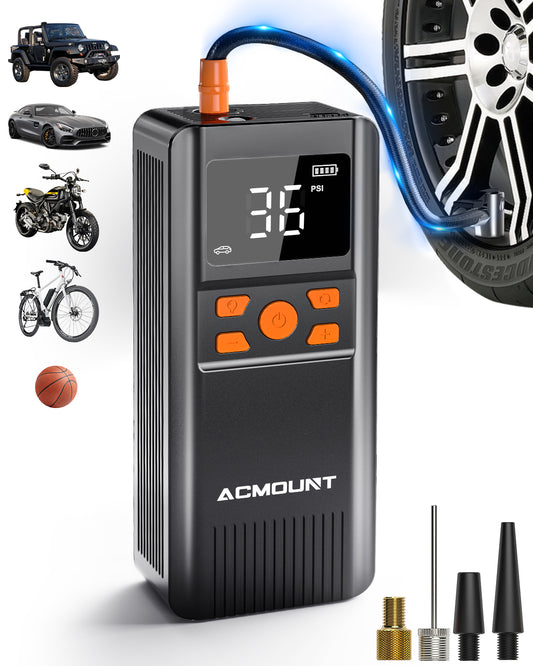 ACMOUNT Cordless Tire Inflator Portable Air Compressor 150PSI Portable Air Pump for Car 2X Faster Inflation Electric Air Compressor with LCD Screen/Gauge/Light for Motorcycle Bike Ball